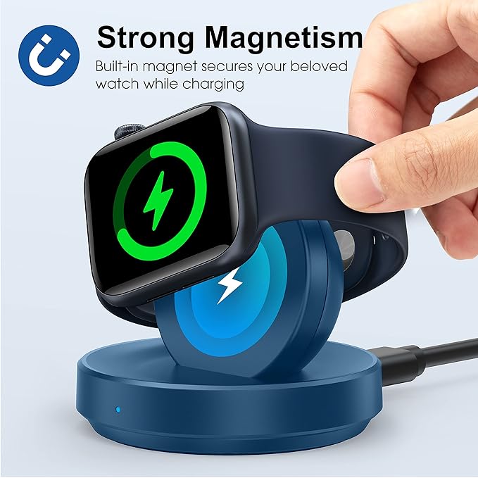 Portable Magnetic Charging Dock for Apple Watch, Wireless Fast Watch Charger Stand with Charging Cable, Support Nightstand Mode, Compatible with Apple Watch 10 9 8 7 SE 6 5 4 3 2/Ultra 2-Blue