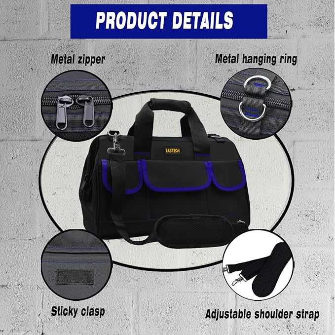 18 Inch Tool Bag,Waterproof Wide Mouth Tool Kit Heavy Duty Tool Bag Organizer, Tool Storage Package For Men/Women (18IN Blue)