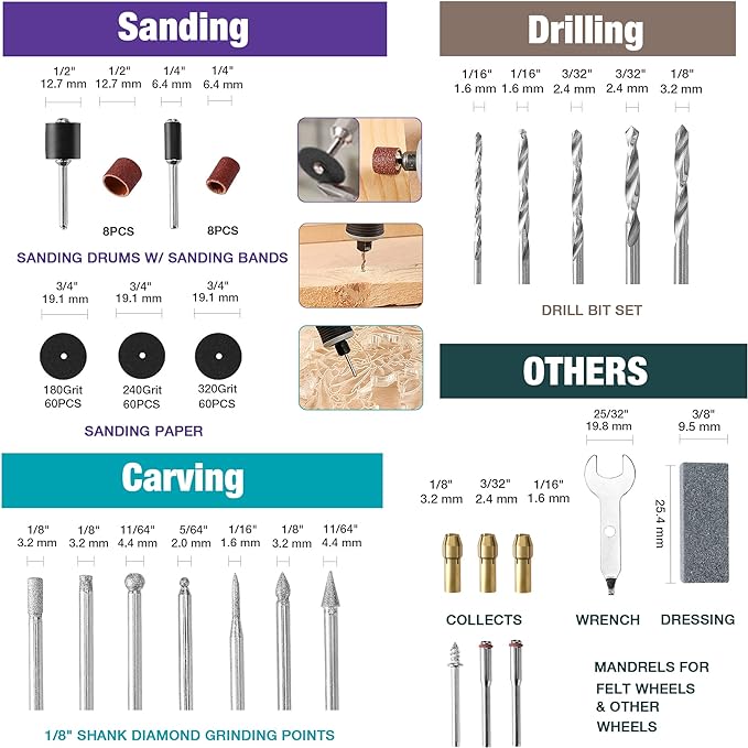 WORKPRO 306PCS Rotary Tool Accessories Kit, Fits Dremel Rotary Tool, 1/8" Shanks DIY Universal Fitment for Easy Cutting, Sanding, Grinding, Carving, Polishing, Drilling and Engraving with Storage Case