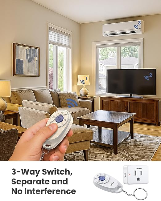 Mini 3-Gang Remote Control Outlet Plug Switches, Mini Key Design, Expandable Wireless Light Switches, No Wiring No WiFi, 300 ft, 15A/1500W, for Household Appliances(3 Pack)