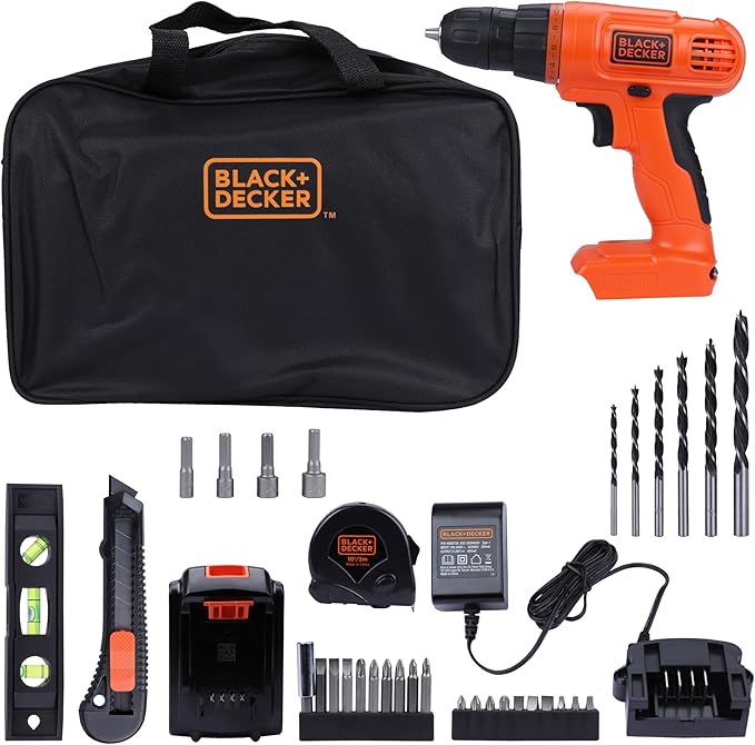 BLACK+DECKER 20V MAX Drill & Home Tool Kit, 34 Piece (BDCD120VA), Orange