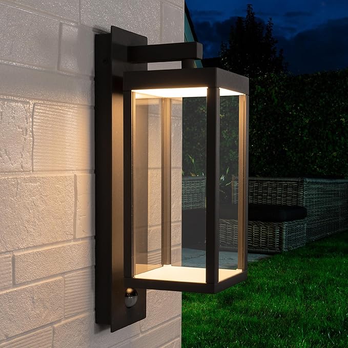 Lustrlach 2 Pack Outdoor Motion Sensor Wall Lights for House,15in LED Exterior Modern Porch Light Fixture Black with Clear Glass IP54 Waterproof for Outside Garden Front Door Patio,750Lumen,13W