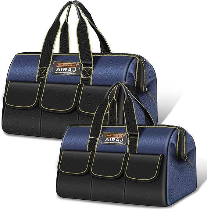 Tool Bag 2-Pack Set | AIRAJ 18" & 16" Portable Tool Storage Bag | Wide Mouth Tool Bags for Men and Women | Small Tool Tote | Tool Organizer for Home Repairs,Garage Storage,Professional Work | Tool Box