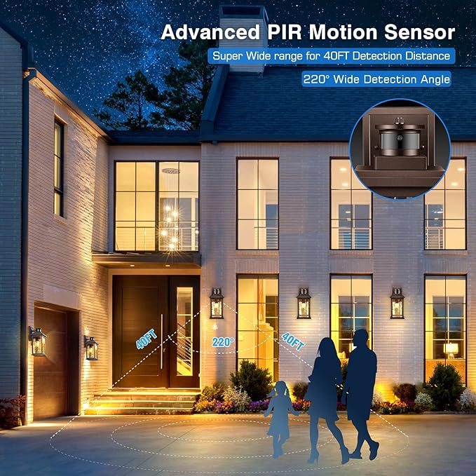 VIANIS Outdoor Motion Sensor Lights for House Oil-Rubbed Bronze, Exterior Waterproof Porch Lights Fixture Wall Mount for House, Aluminum Wall Lantern with Tempered Ripple Glass for Garage Entrance