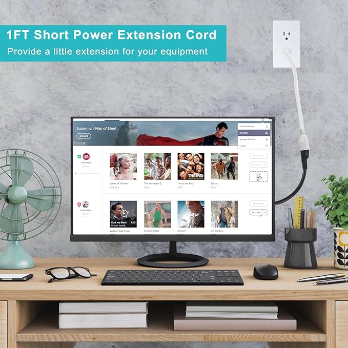 SPARKING 1 Foot Short Extension Cord - 12in White AC Mini Indoor 3 Prong Extension Cord,Single Outlet Saver Electrical 16AWG 125V 13Amp Small Short Grounded Appliance Power Extension Cord [5 Pack]