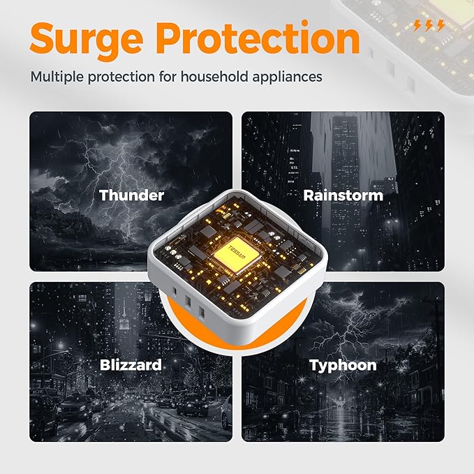 Surge Protector Outlet Extender, TESSAN Multi Plug Adapter with 4 Outlet Splitter and 3 USB (1 USB C), Multiple Plug Expander for Home Office Dorm Room Essentials