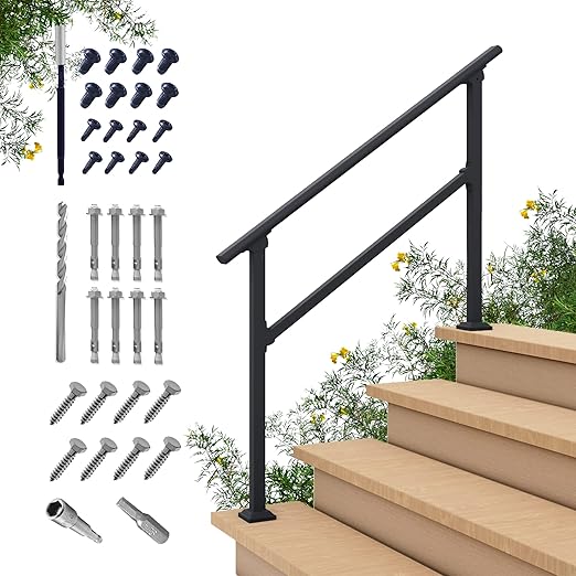 CHR Fence & Rail Hand Rails for Outdoor Steps, 4 Step Handrail & Indoor Stair Railing Kit, Railings for Outdoor Steps and Hand Rails for Seniors for Porch Railing & Deck Hand Rail, 3-4 Step Railing