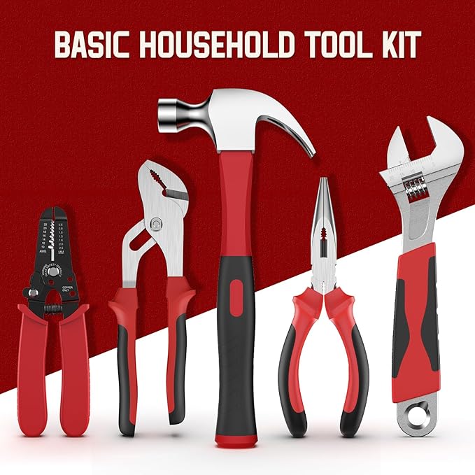 Sundpey Home Tool Kit with Drawer - 379-PCs Portable Complete Household and Auto Repair Tool Set - Hand General Basic Tool Box Storage Case - Full Basic Toolkit for Handyman & Diyer & Homeowner Red