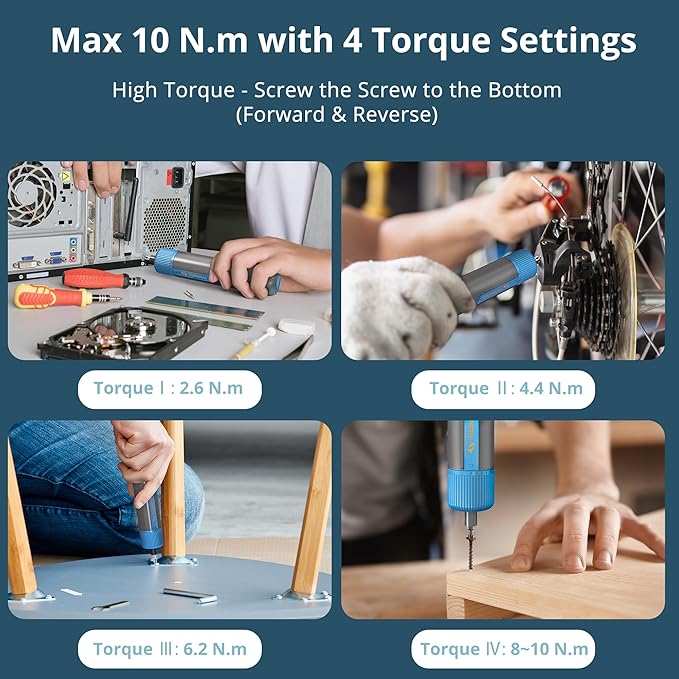 Tilswall 4V Cordless Electric Screwdriver 25pc S2 Steel Bits,Blue Mini Power Screwdriver with 4-Level Torque Control,10N.m/260 RPM,2200mAh Battery & USB-C Charging,for DIY and Home Repairs