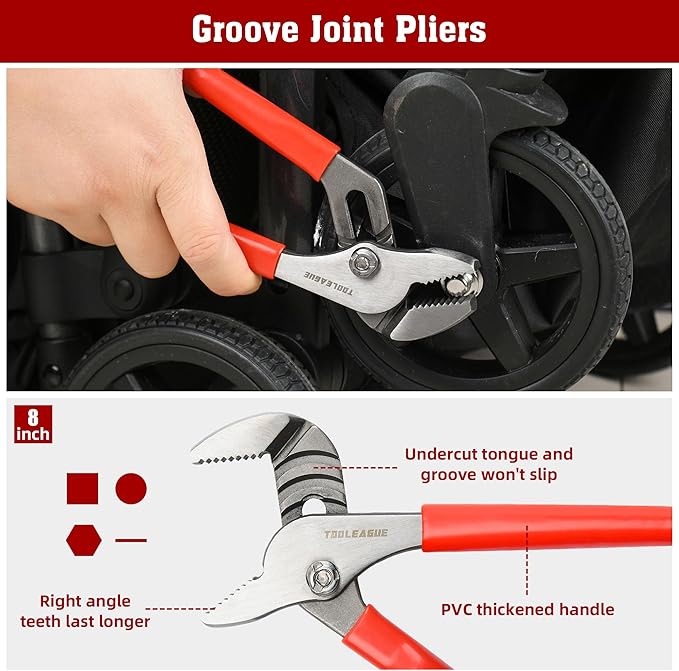 TOOLEAGUE 8Pcs Pliers Set with Storage Bag,Groove Joint,Long Nose,Slip Joint, Diagonal, Linesman Plier,Adjustable Wrench for DIY and Multi-Use