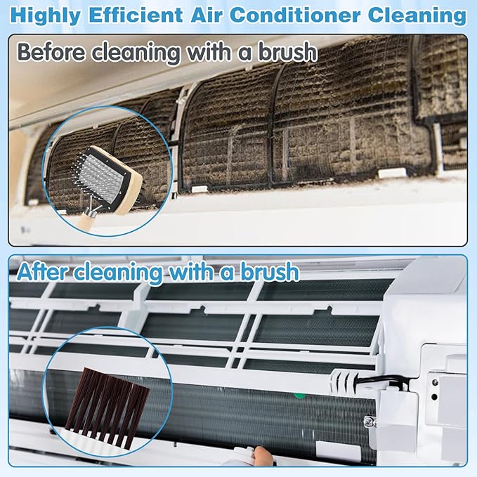 CANIPHA 3Pcs Air Conditioner Condenser Fin Cleaning Brush Refrigerator Coil Cleaning Brush Supplies, Stainless Ac Coil Cleaner, Evaporator Coil Cleaner, Mini Split Cleaning Kit Fridge Cleaner Tool