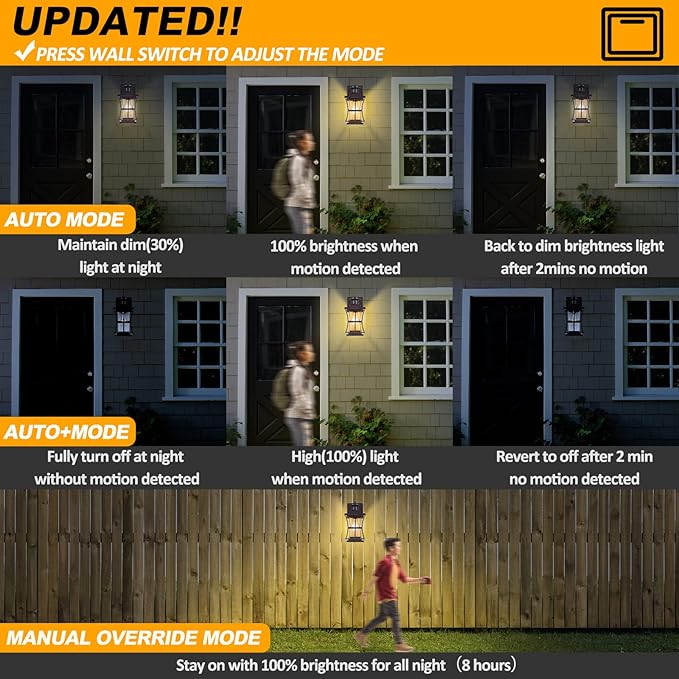 2 Packs Motion Sensor Outdoor Lights - Dusk to Dawn Outdoor Lighting, Oil Rubbed Bronze Porch Lights Outdoor Wall Sconce, Waterproof Exterior Light Fixtures for House, Garage, Entryway Anti-Rust, E26