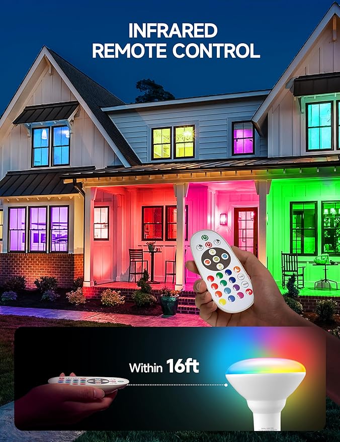 BR30 Color Changing Light Bulb, LED Flood Lights 12W, 100W Equivalent, RGB+2700K+4000K+6500K, Remote Control, 1050LM, Dimmable E26 Base, Multi-Color Can Light Bulbs for Ceiling, 4 Pack
