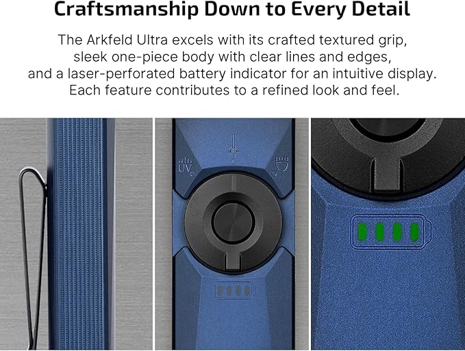OLIGHT Arkfeld Ultra 1400 Lumens EDC Flat Flashlight, Rechargeable Compact Pocket Flash Light Combines White LED, UV and Green Beam, Triple Sources Perfect for Checking, Working (Navy Blue CW)