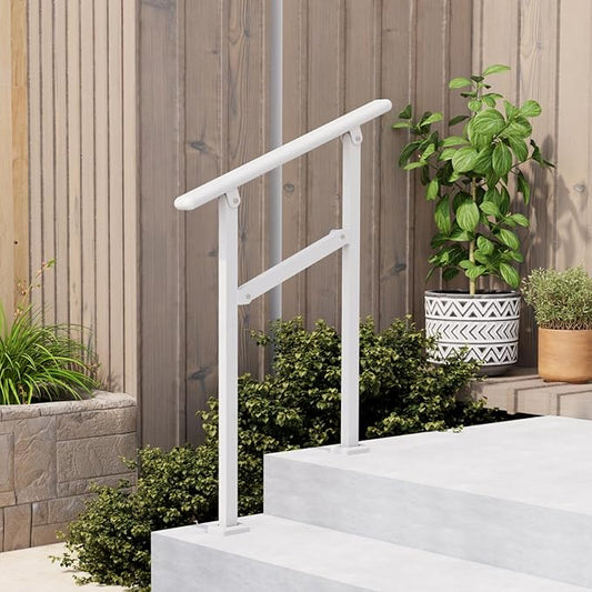 Hand Rails for Outdoor Steps,1-2 Step Railing for Stairs,Adjustable Porch Railing,Hand Rails for Seniors,Outdoor Deck Handrails for Exterior Steps,White
