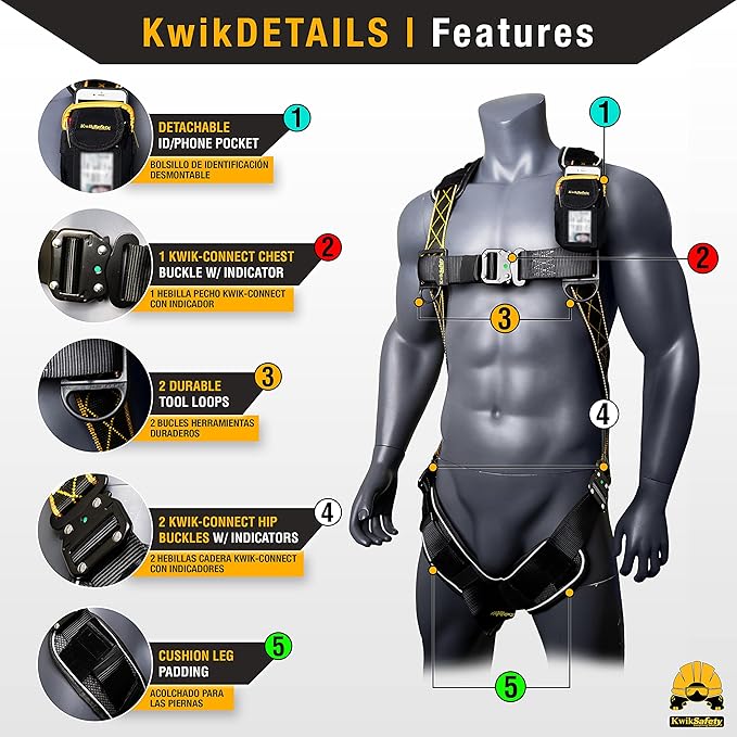 KwikSafety - TORNADO DiamondBACK Full Body Harness [1 D-RING] Premium Safety Harness Fall Protection Kit ANSI OSHA