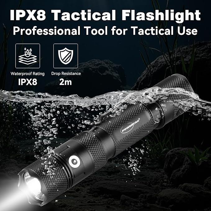 PowerTac E9R G4 Tactical Flashlight – 2550 Lumen Rechargeable LED Flashlights with Magnetic & USB Charging, Super Bright IPX8 Waterproof Light for Emergency, Camping, and EDC