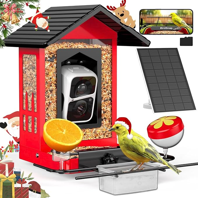 birdsnap® APS - Metal Bird Feeder with Camera Solar Panel 32GB Card, AI Identify 10000+ Birds Camera Feeder, 3 DIY Add-ons, 2K HD Live View Auto Record Bird Video, Ideal Gift for Birds Lover