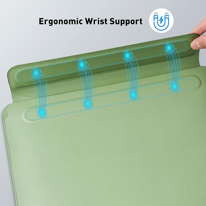 AboveTEK Laptop Sleeve Case for 13-14 inch MacBook Air/Pro, Slim Laptop Case with Stand, Ergonomic Wrist Rest & Mouse Pad, Waterproof Anti-Scratch Leather Bag for 13-14 Surface HP (Sage Green)