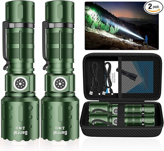 Flashlights High Lumens Rechargeable, Super Bright Long Range Small Powerful Flashlight, 6 Modes LED Tactical Pocket Waterproof Flash Light for Home Emergency (2, Green)