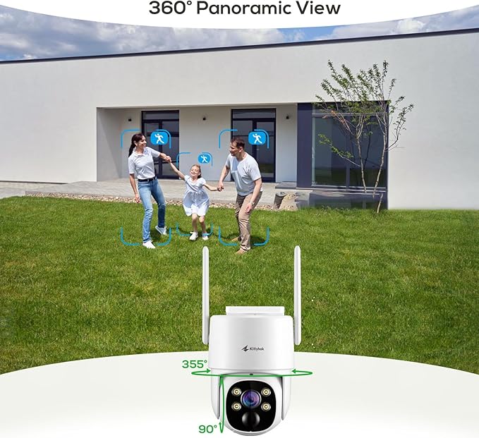Kittyhok PT Solar Camera Security Outdoor | 2K FHD Security Camera Wireless Outdoor, Solar Battery Powered, Color Night Vision, Smart Detection, IP66 Weatherproof, Local Recording for Home Security