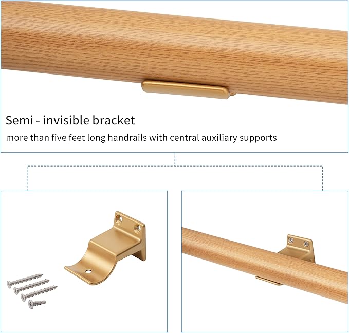 8 FT Handrails for Indoor Stairs,Railings，Outdoor Stairs Handrail，Modern Aluminum Handrail Set, Wall Mounted，Wall Return Bracket More Safety, Rust Free. (Cherry Wood Grain, 8 FT)