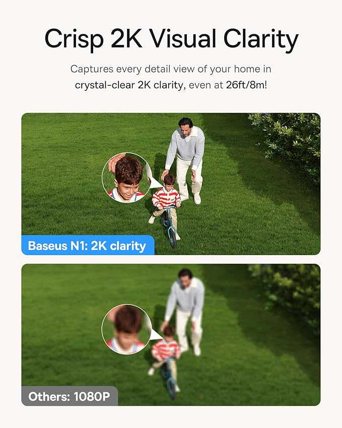 Baseus Wireless Outdoor N1 Add on Security Camera, Requires H1 HomeStation, 2K HD Clarity, 210-Day Battery Life, No Monthly Fee, 145° FOV, Color Night Vision and IP67