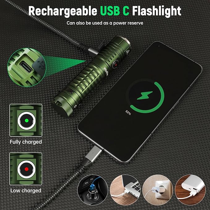 Wurkkos LED Flashlight High Lumen Rechargeable - TS22 4500 lm Super Bright 70.3 HI LED Flashlight USB C Charging IP68 - Constant Current Output Flashlight for Dog Walking Ramping Emergency Hiking