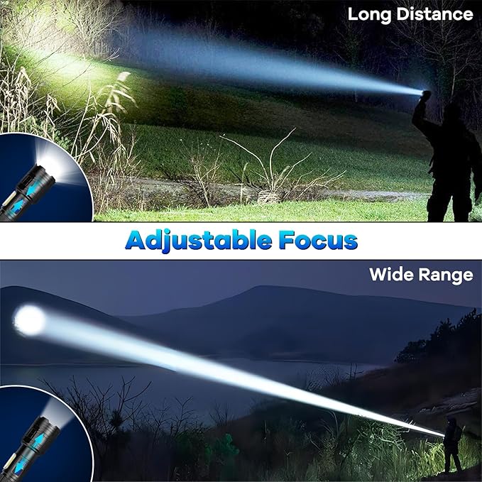 2 Pack Rechargeable Flashlights 90000 High Lumens, Super Bright Flash Light with 7 Lighting Modes, 24 Hours Long Life Powerful Flashlight with Side Light, IPX7 Waterproof Flashlight for Camping Home