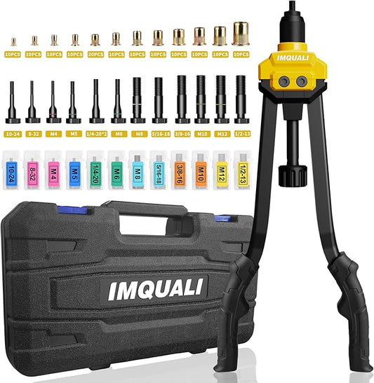 Rivet Nut Tool Rivet Nut Kit, 16" Rivnut Tool Kit with 13 Metric & SAE Mandrels Rivet Nut Assortment Kit with 130 Rivet Nuts, Hand Riveters Nutsert Tool Kit with Durable Blow Molded Case