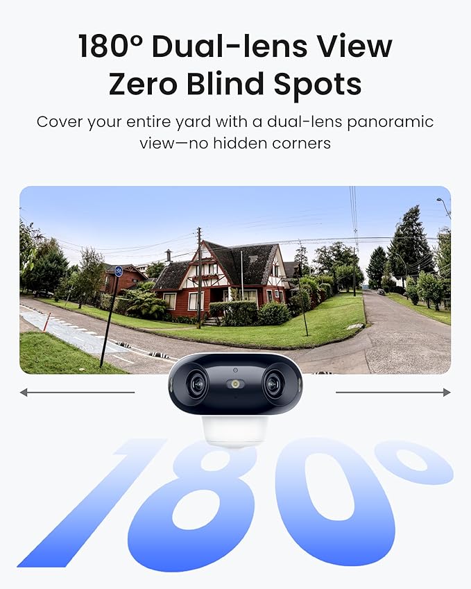 REOLINK 4K Solar Camera Outdoor Wireless, Dual-Lens 180° View for Home Security, ColorX Night Vision, No Subscription, Smart Detection, Local Storage, Wi-Fi 6