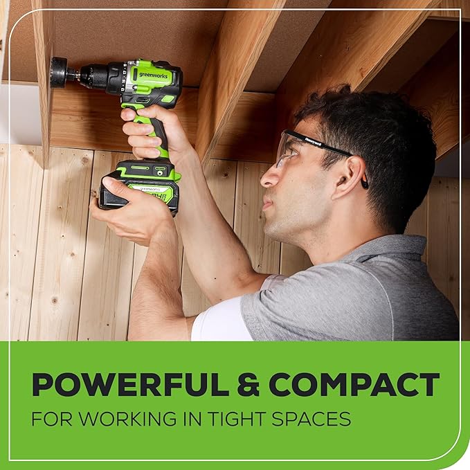 Greenworks 24V Cordless Brushless 800in-Ibs Drill & 2650 in-ibs Impact Driver Combo Kit with 4.0Ah Battery and Charger