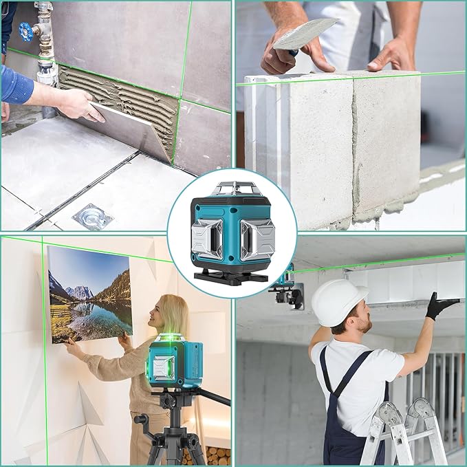 Catlyn Laser Level 360 Self Leveling 4x360° 16 Lines Pulse Mode Green Rechargeable Cross Lines Laser Tool for Floor Tile Wall Pictures Outdoor Construction Grid Lazer Level