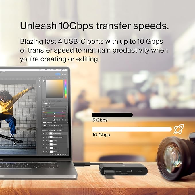 Belkin 4-Port USB-C 3.2 Gen 2 Hub with 100W Power Delivery and 10Gbps Data Transfer, High-Speed Multiport Adapter Splitter Compatible with MacBook Pro/Air, iPad Pro, iPhone 15, Chromebook, Surface, PC