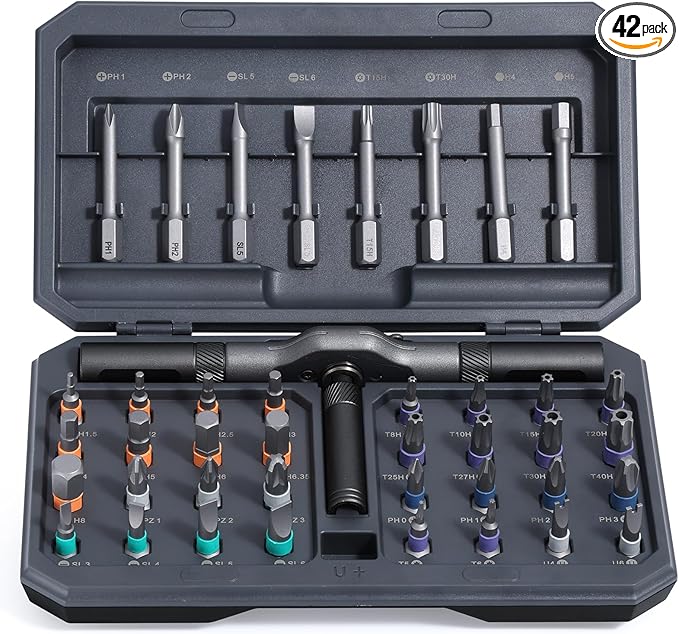 42 in 1 Magnetic Screwdriver Set, DIY Ratchet Screwdriver Set, Multi Bit Magnetic Drive Set with Detachable Ratchet Handle, Portable Compact Repair Tool Kit for Furniture Computer Bicycle Gray