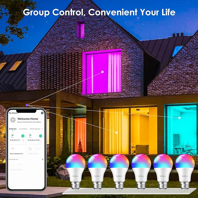 OHLUX Smart Light Bulbs 8Pack, WiFi & Bluetooth, RGB Color Changing, 100W Equivalent, Dimmable, A19 E26 110V, Compatible with Alexa, Google Assistant, Music Synic