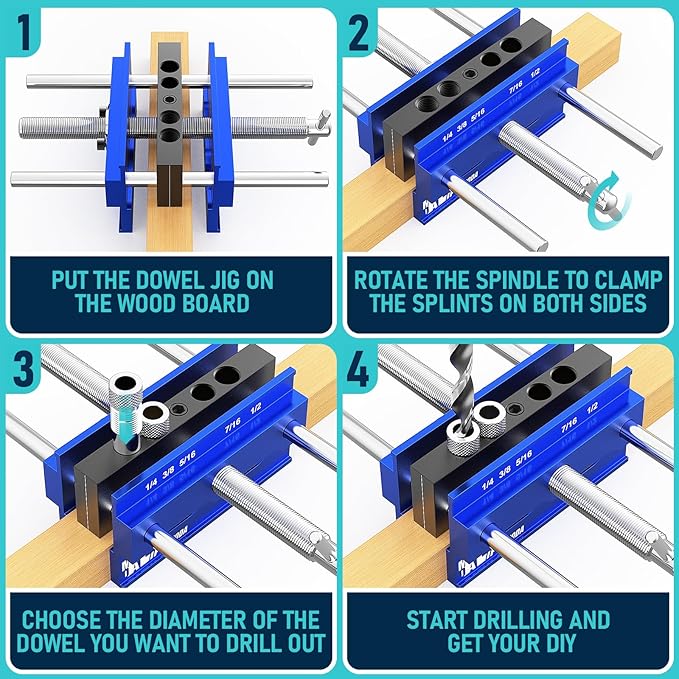 Upgraded 6.7 inch Self Centering Doweling Jig Kit, Drill Jig For Straight Holes Biscuit Joiner Set With 6 Drill Guide Bushings, Adjustable Width Drilling Guide Tool Accessory Jigs (Blue)