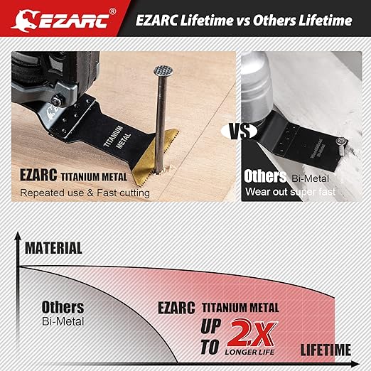 EZARC Oscillating Multitool Blades Titanium - 6PCS Oscillating Tool Saw Blades for Metal Wood Nails Screws Cutting - Universal Quick Release Multi Tool Blades Kits
