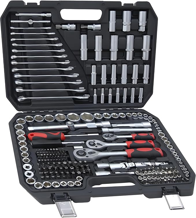 Professional 216pcs Drive Socket Ratchet Wrench Set, 1/4 & 3/8 Inch Drive, Standard Full Mechanic Tool Set for Auto & Motorcycle Repair Kit with Storage Case (216p