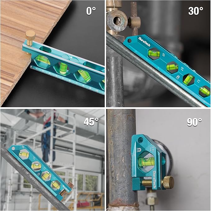 DURATECH 3-Piece Level Tool Set, Magnetic Torpedo Level Included 2.5", 6.25", 8" Leveler with 0°/30°/45°/90° Bubbles, V-Groove, Large Viewing Window, Aluminium Alloy Construction, SAE and Metric Scale