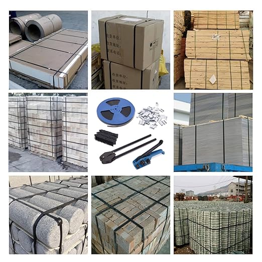 Pallet Packaging Strapping Banding Kit - Tensioner & Sealer Machine Set, Heavy Duty PET Belt, Open Serrated Seals, Corner Protector