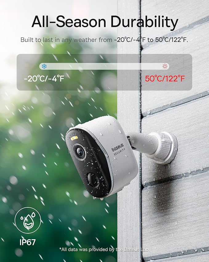 Baseus Security Cameras Wireless Outdoor, N1 2-Cam Kit with True 2K Clarity, No Monthly Fee, 16TB Expandable Local Storage, 210-Day Battery Life, Spotlight & Alarm, Works with Alexa and Google Home