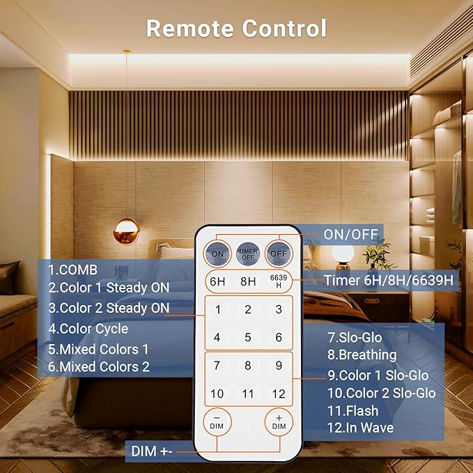 OMIKA Battery Led Strip Lights,9.9Ft 90LED 2700K-6000K Tunable White Under Counter Lights LED Light Strips with Remote & USB Dimmable,Timer,Cuttable for Kitchen,Shelf,Stairs,Indoor,Outdoor