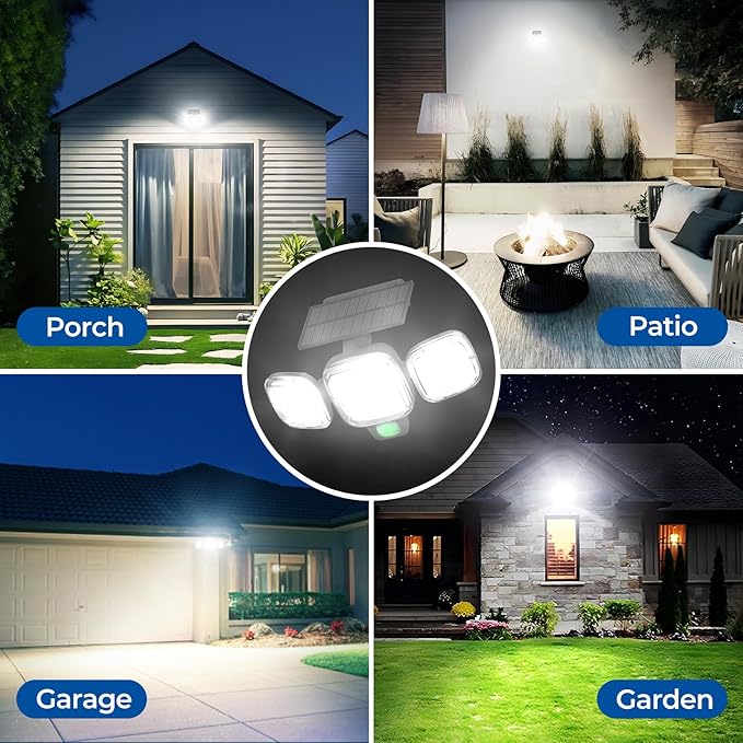 CINOTON Solar Motion Sensor Outdoor Lights, 3 Modes LED Security Flood Light with Remote Control, IP65 Waterproof Solar Powered Outside Wall Lighting for Garden Patio Garage Yard Entryway Black 1 Pack