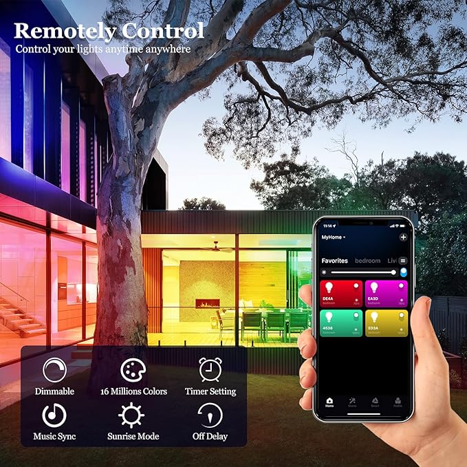 Smart Light Bulb, WiFi & Bluetooth 5.0, A19 E26 800LM Color Changing Light Bulb, Warm to Cool White, Dimmable LED Lights, App Control, UL Listed, No Hub Required, Works with Alexa Google Home