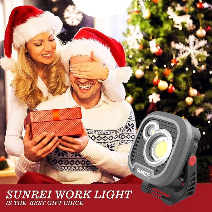 LED Rechargeable Magnetic Work Light SUNREI Mechanic Light Power Bank 180° Rotating, 1500LM, 6 Modes, Magnetic&Hook, 13500mAh Battery, Magnetic Flashlight for Camping, Car Repairing (Gary)