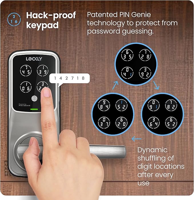 Lockly Secure Pro Smart Lock Wi-Fi, Keyless Entry Digital Keypad Door Lock, 3D Biometric Fingerprint Sensor Front Door with Handle, Voice Control & Auto Lock - Latch Edition