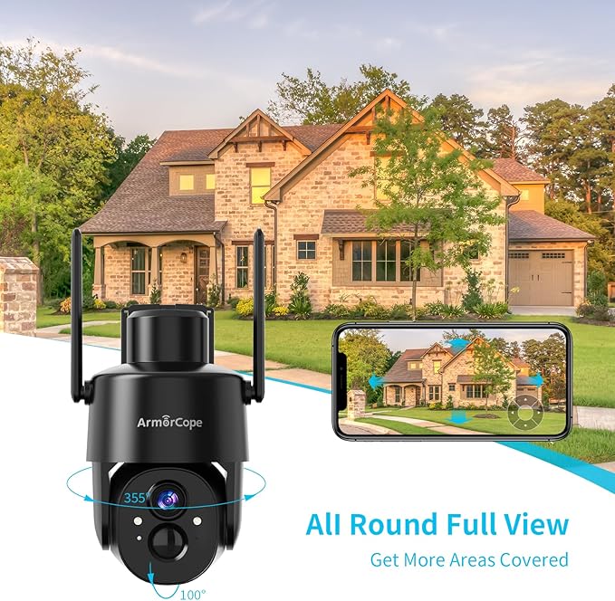 2Pack 2K HD Solar Security Cameras Wireless Outdoor, 360° PTZ View Outdoor Cameras for Home Security,Color Night Vision with Spotlight, 2-Way Audio,Motion Alarm, IP65 Waterproof