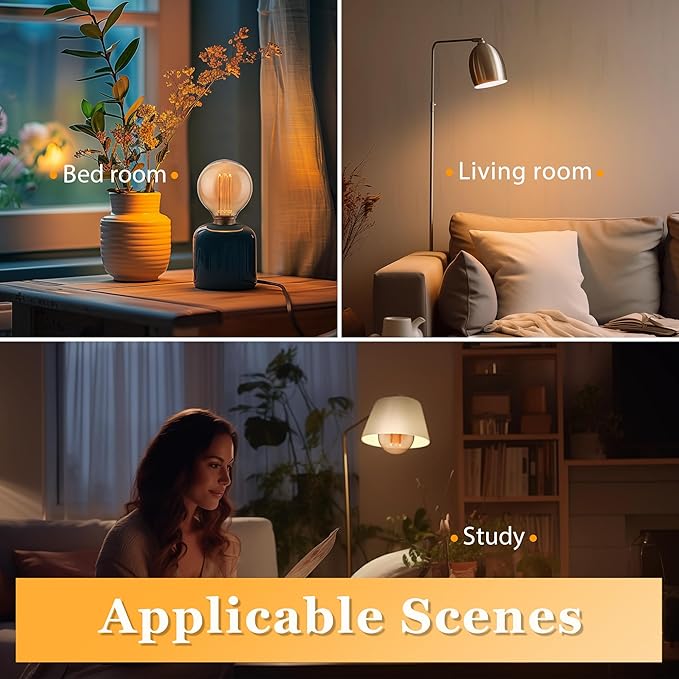 Globe Edison LED Light Bulb, Vintage Decorative Dimmable Bulb Round Glass Cover, 3.5W Low Lumen Eye-Caring Soft Dim Lighting for Mood(Not Daylight White), E26 Medium Base, Amber RN G95