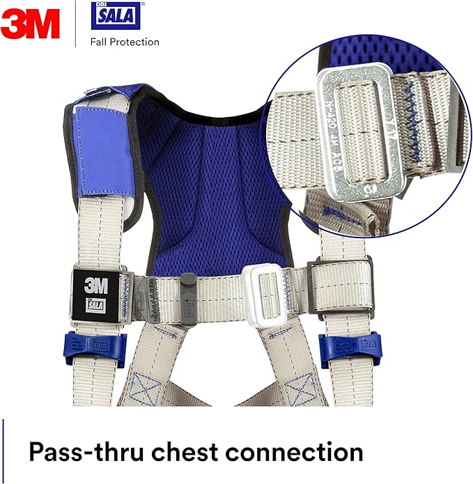 3M DBI-SALA ExoFit X100 Comfort Vest Safety Harness Fall Protection, OSHA, ANSI, General Purpose, 1 D-Ring, Tongue Buckle Leg Strap, Pass-through Chest Buckle, Zinc Plated Steel, 1401003, X-Large